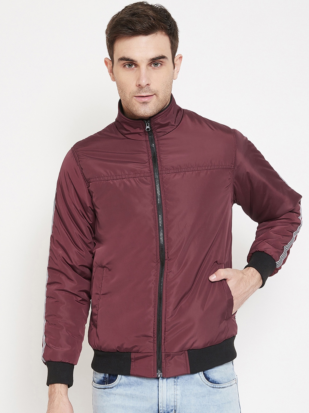 

PERFKT-U Men Maroon Solid Bomber Jacket