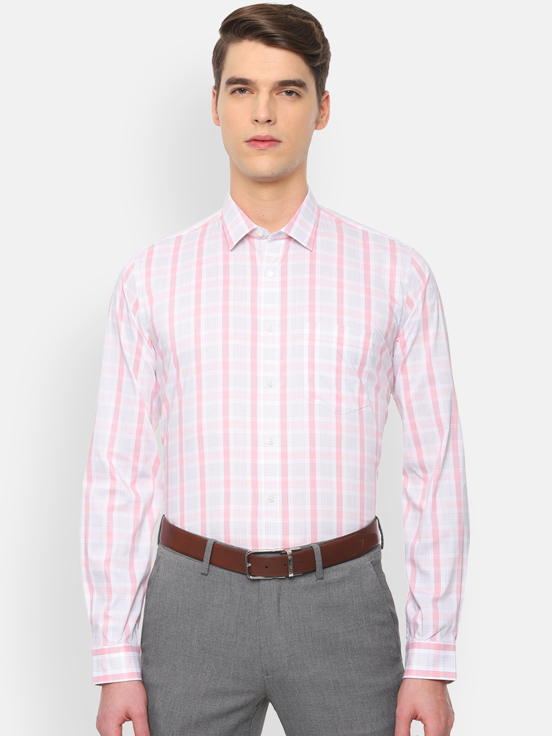 

Van Heusen Men White & Pink Slim Fit Checked Formal Shirt
