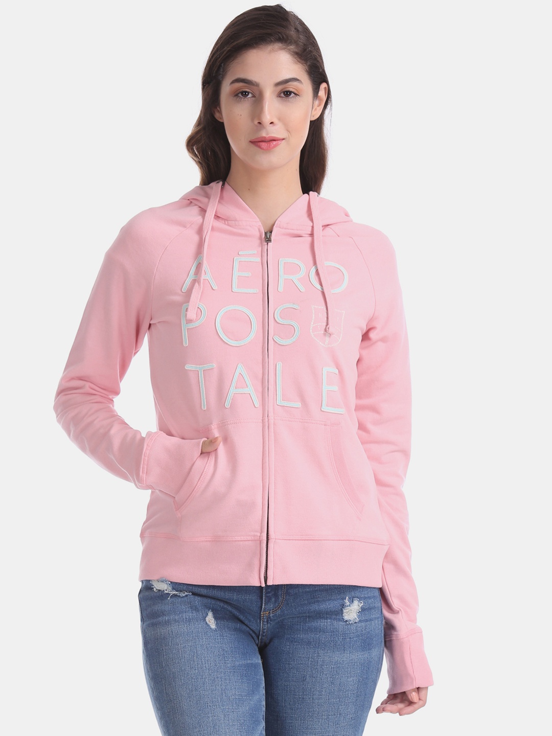 

Aeropostale Women Pink Printed Hooded Sweatshirt