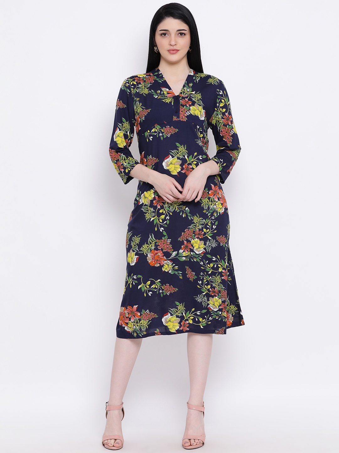 

Oxolloxo Women Multicoloured Floral Print Fit and Flare Dress, Multi