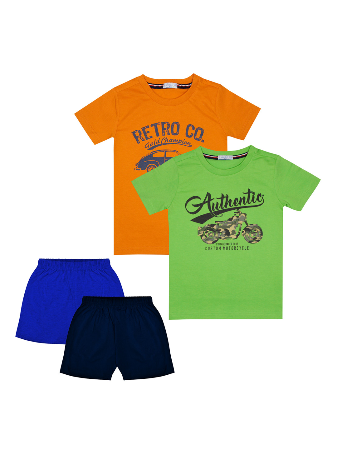 

Luke & Lilly Boys Pack Of 2 Green & Orange Printed T-shirt with Shorts