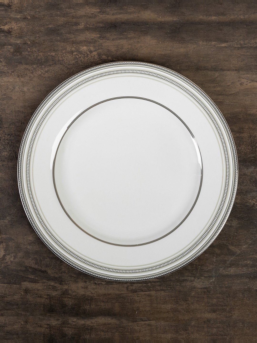 

Pure Home and Livingn White & Silver Lace Dinner Plate