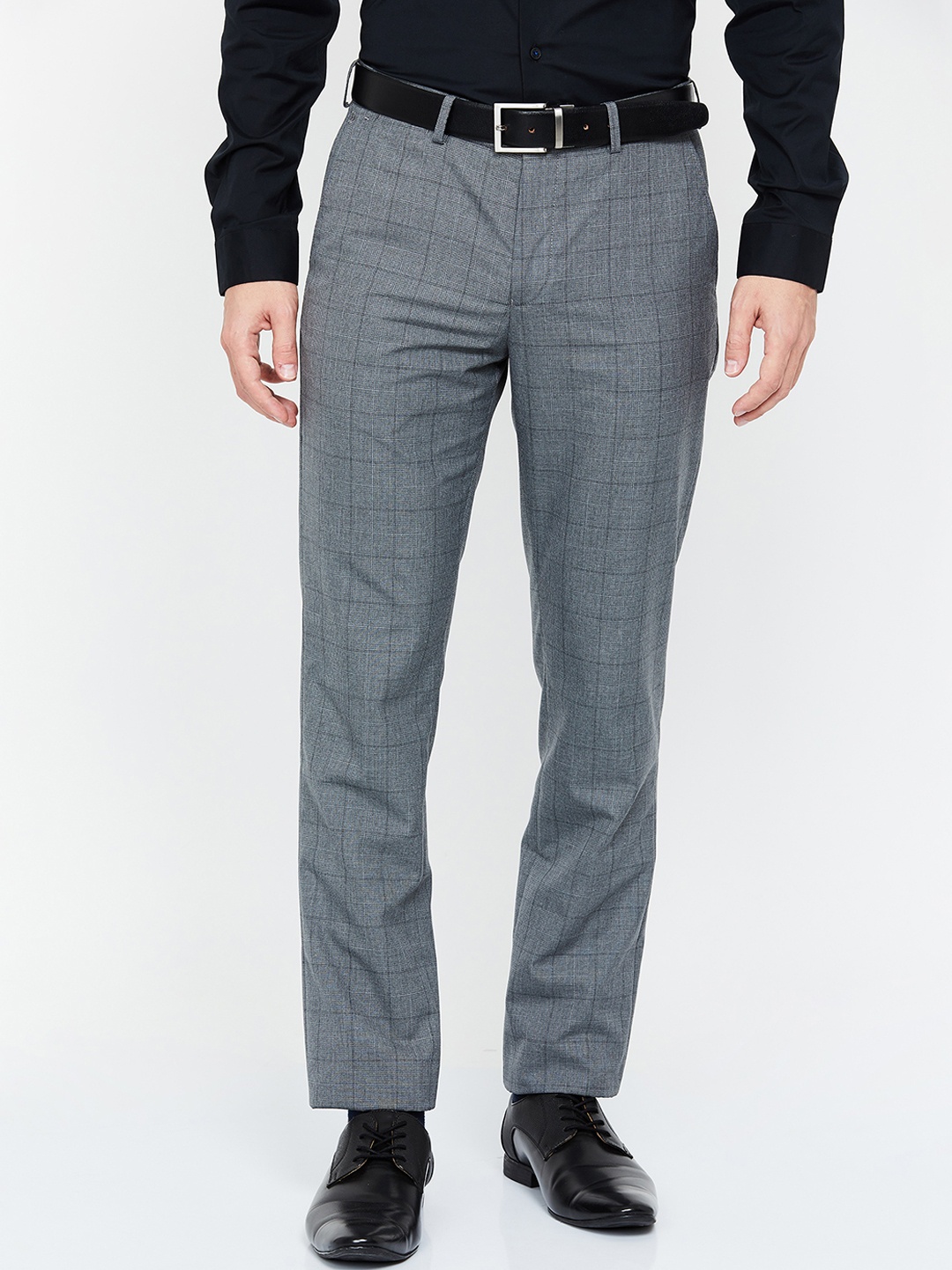 

CODE by Lifestyle Men Grey Slim Fit Checked Formal Trousers