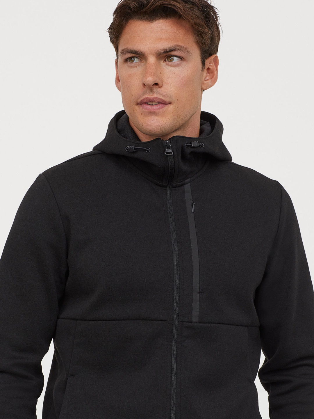 

H&M Men Black Solid Hooded Track Jacket