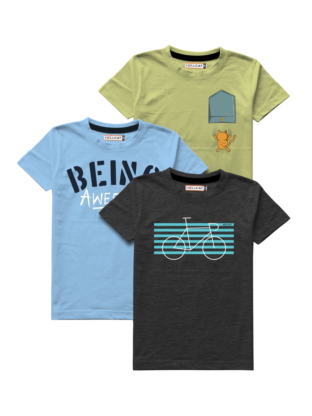 

HELLCAT Boys Blue Pack Of 3 Printed T-shirt