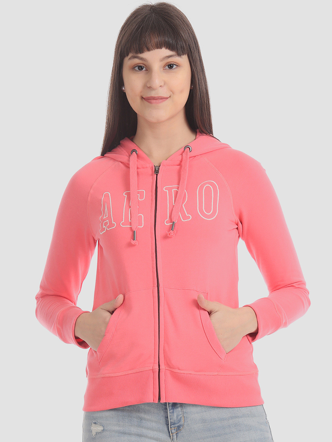 

Aeropostale Women Pink Solid Hooded Sweatshirt