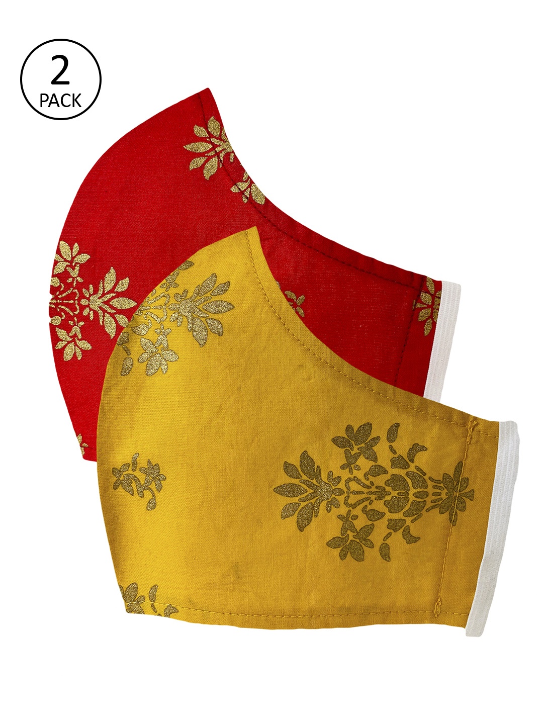 

Sera Unisex Pack Of 2 Printed 3-Ply Cloth Mask, Yellow