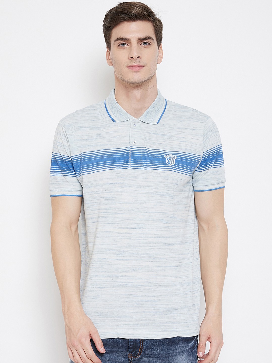 

Camey Men Blue Striped Polo Collar T-shirt