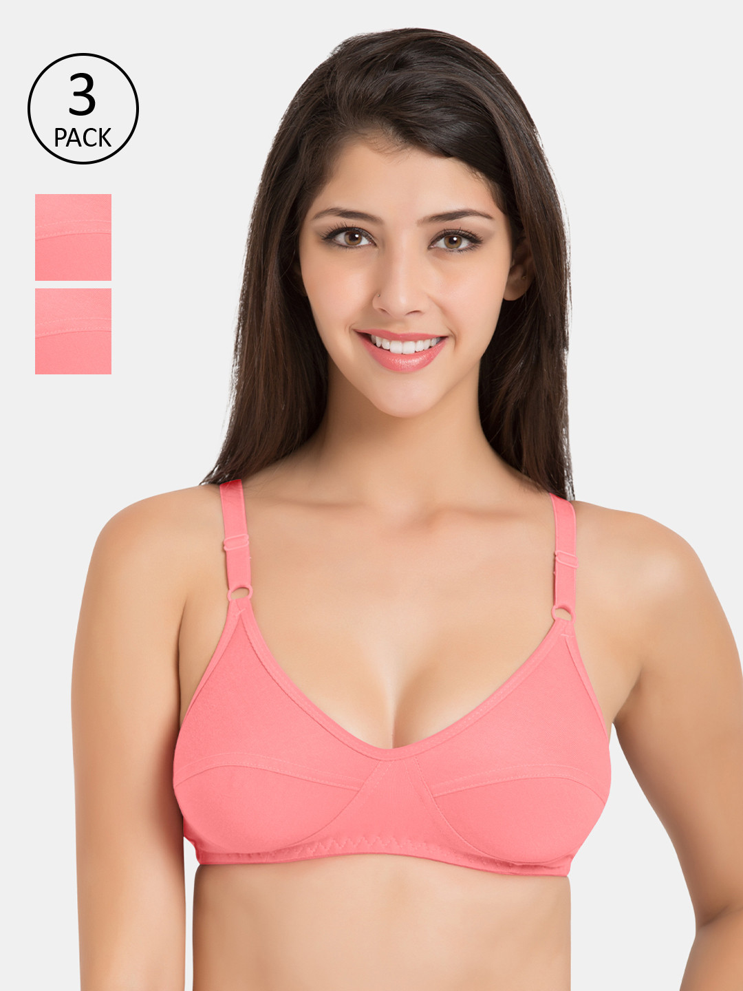 

Souminie Pack Of 3 Solid Non-Wired Non Padded Everyday Bra S-138-3PC-CRL, Coral