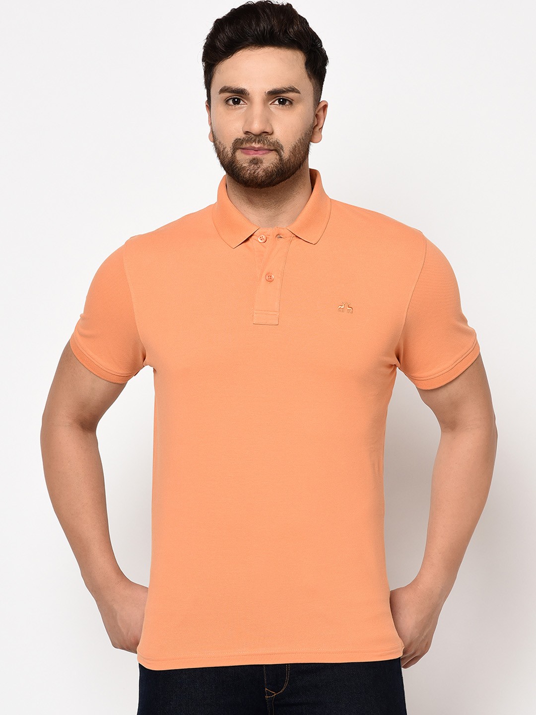 

98 Degree North Men Coral Solid Polo Collar T-shirt