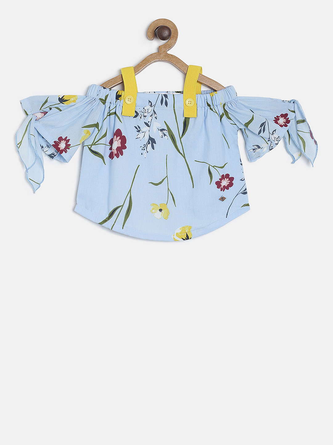 

TALES & STORIES Girls Blue & Yellow Floral Print Bardot Top