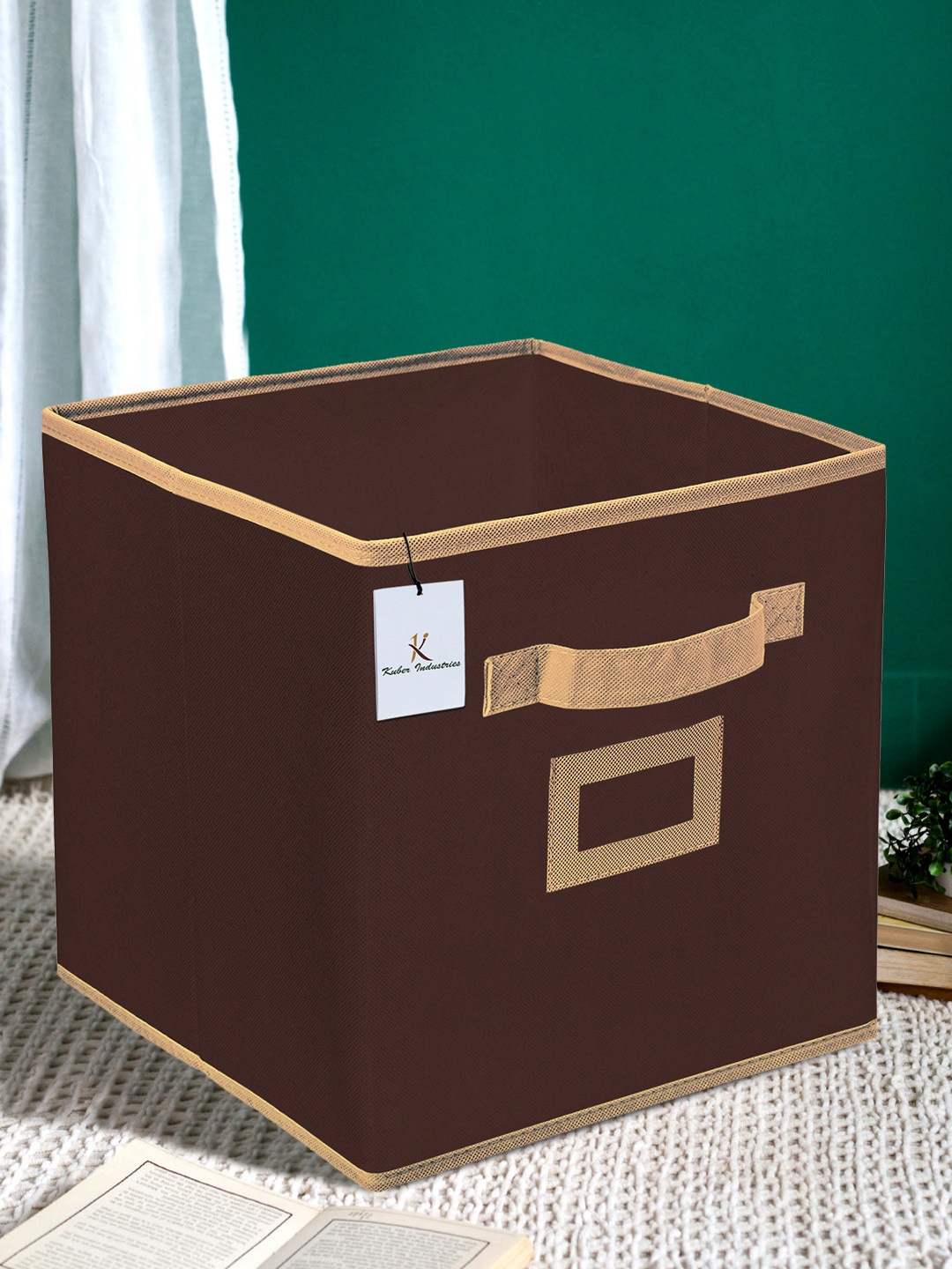 

Kuber Industries Brown Solid Large Foldable Storage Box With Handle