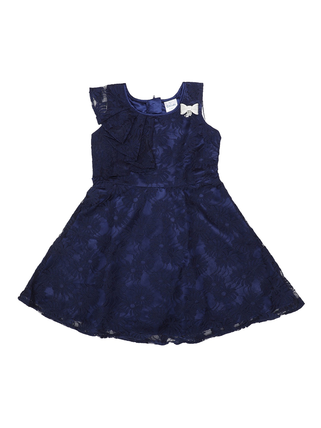 

Doodle Girls Navy Blue Self Design A-Line Dress