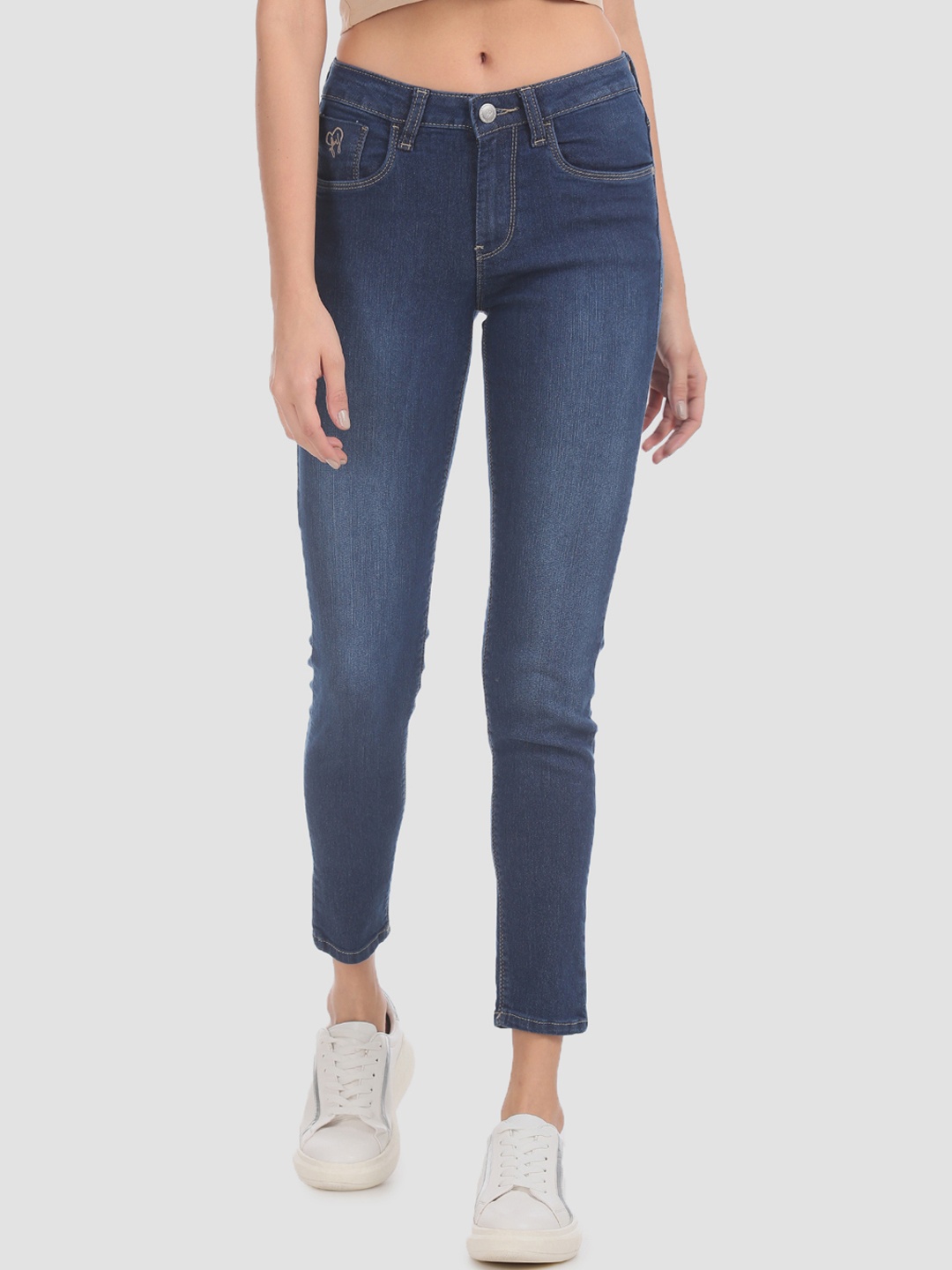 

Flying Machine Women Blue & Black Lean Skinny Fit Mid-Rise Highly Distressed Jeans