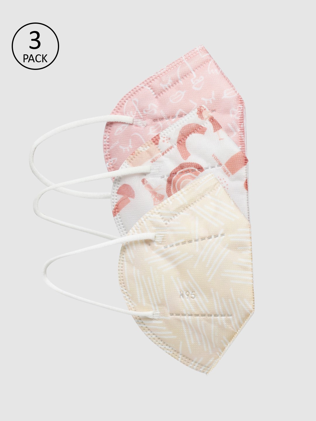 

Vero Moda Women 3 Pcs Printed 5-Ply N95 Reusable Cloth Masks, White