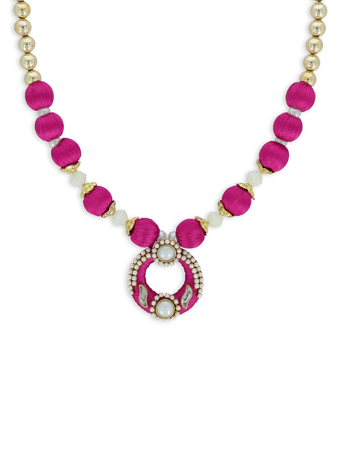 

AKSHARA Women Pink & Gold-Toned Pearl Handcrafted Silk Thread Necklace