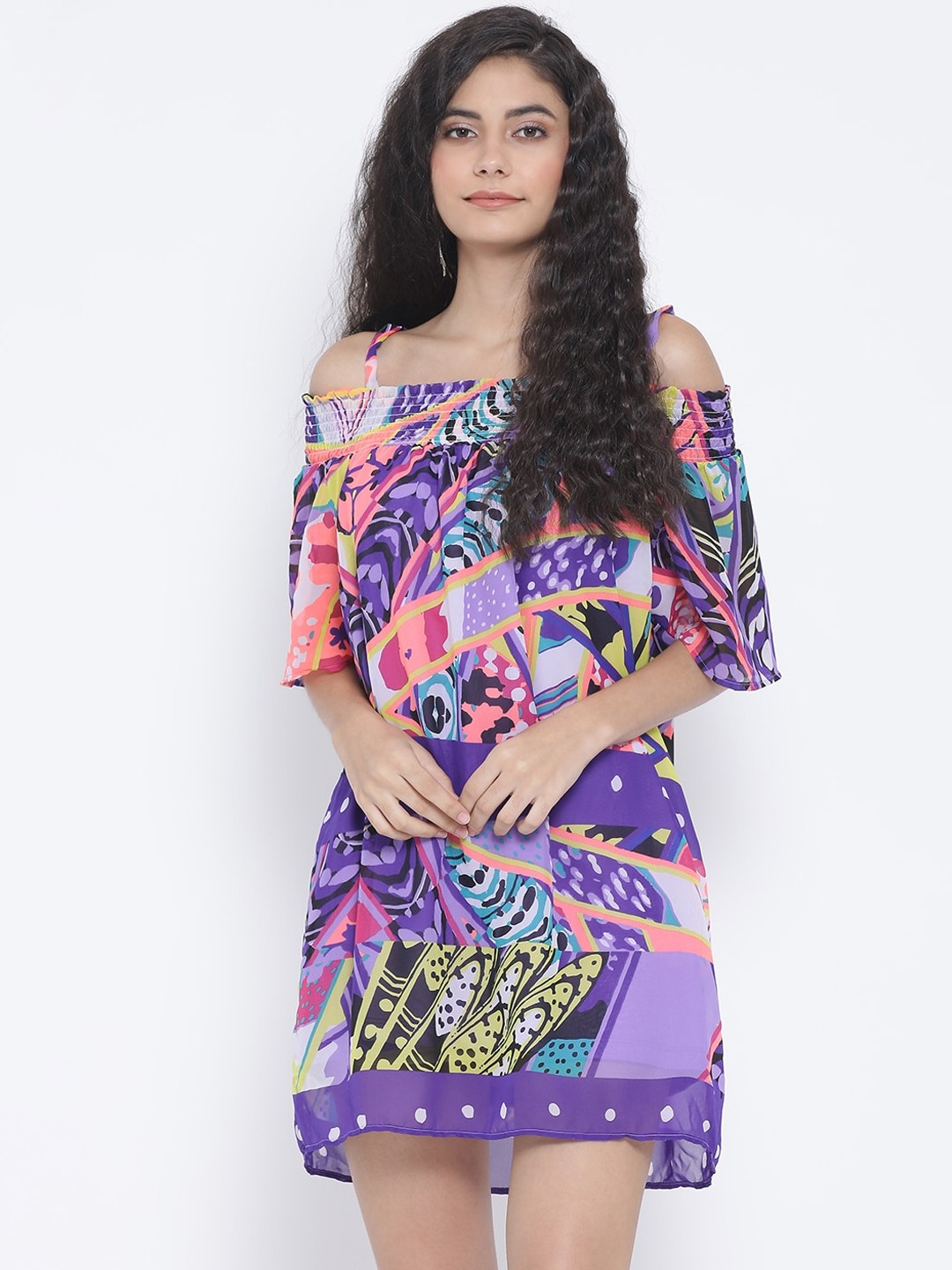 

Oxolloxo Women Purple & Pink Printed T-shirt Dress