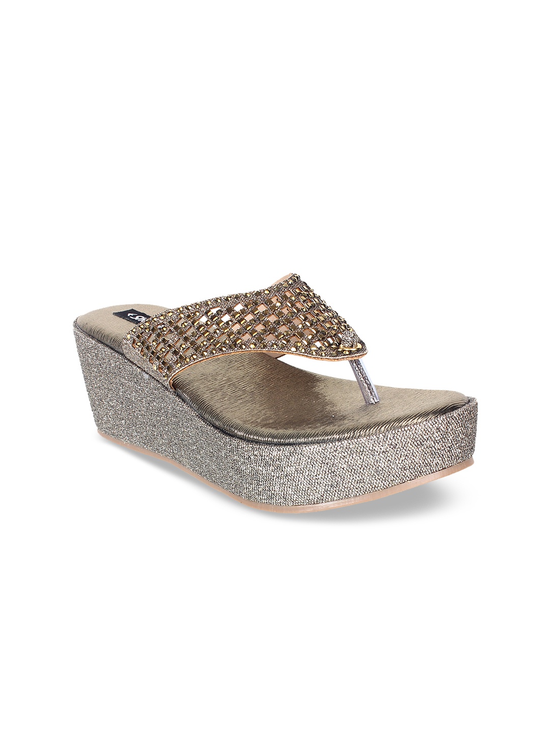 

SHUZ TOUCH Women Gold Embellished Wedges