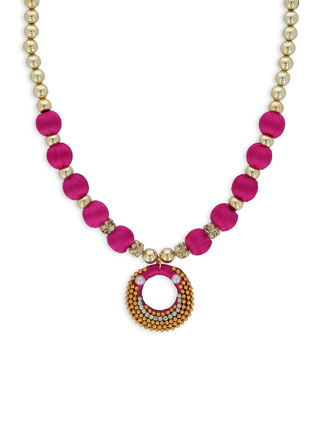 

AKSHARA Gold-Toned & Pink Handcrafted Beaded Necklace