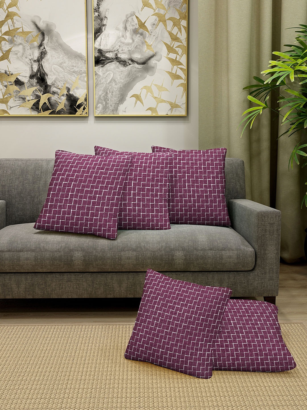 

KLOTTHE Purple Set of 5 Jacquard Square Cushion Covers