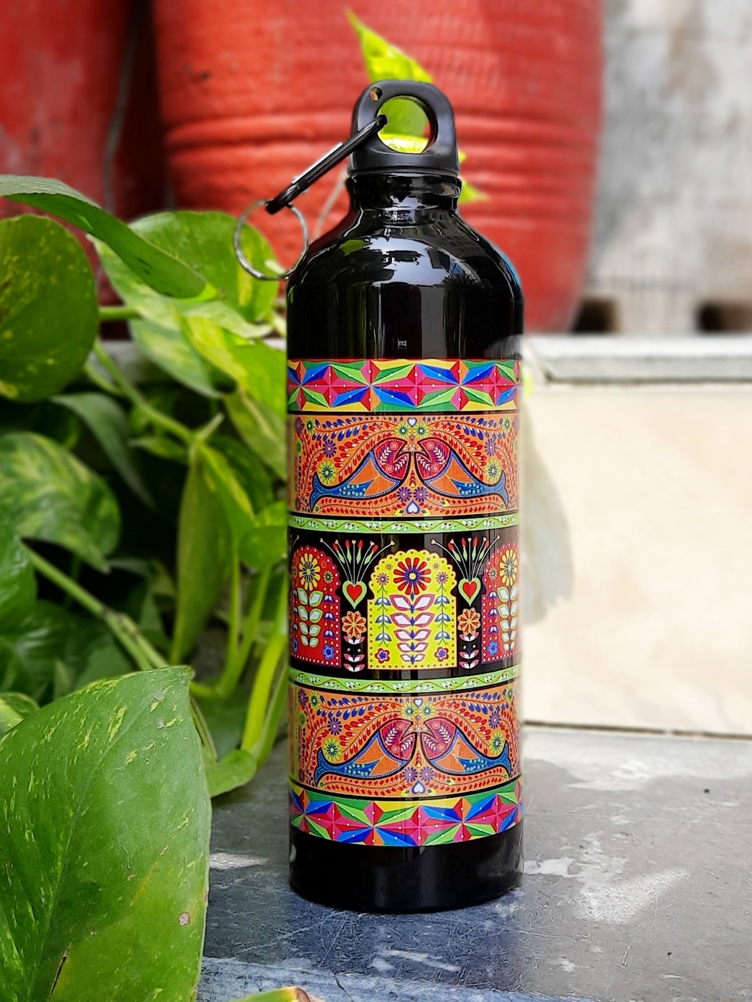 

KOLOROBIA Black & Orange Truck Art Printed Sipper Water Bottle