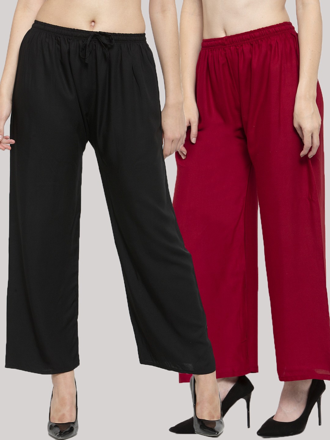 

Clora Creation Women Pack Of 2 Solid Straight Palazzos, Black