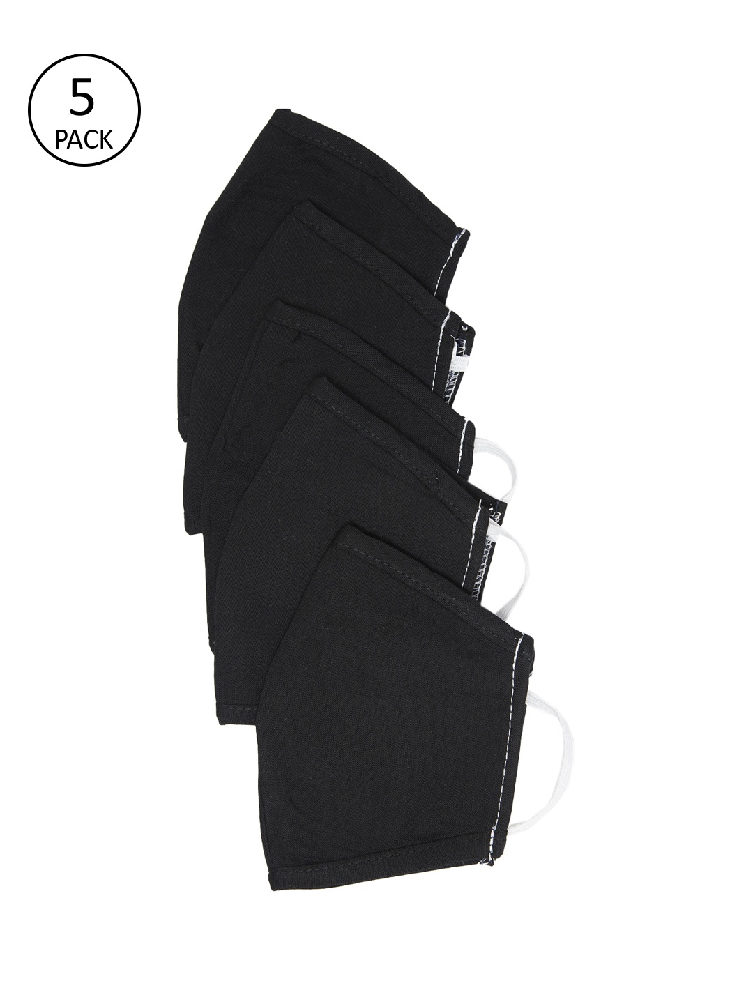

Myshka Adults Pack Of 5 Solid 3-Ply Reusable Cloth Masks, Black