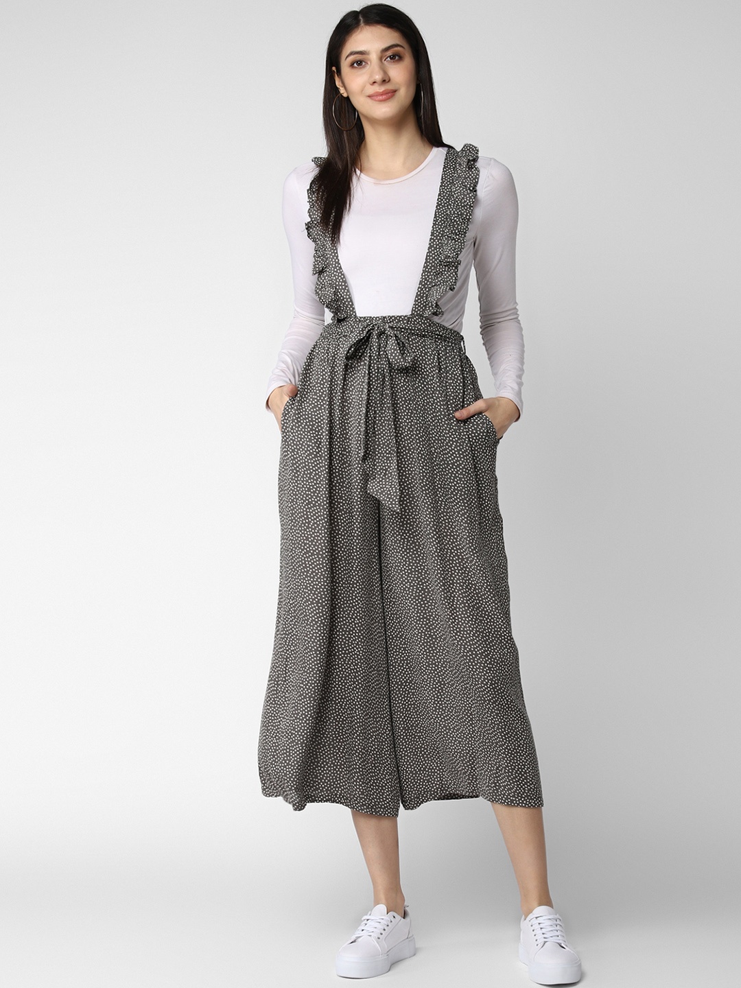 StyleStone Women Grey & White Printed Dungaree
