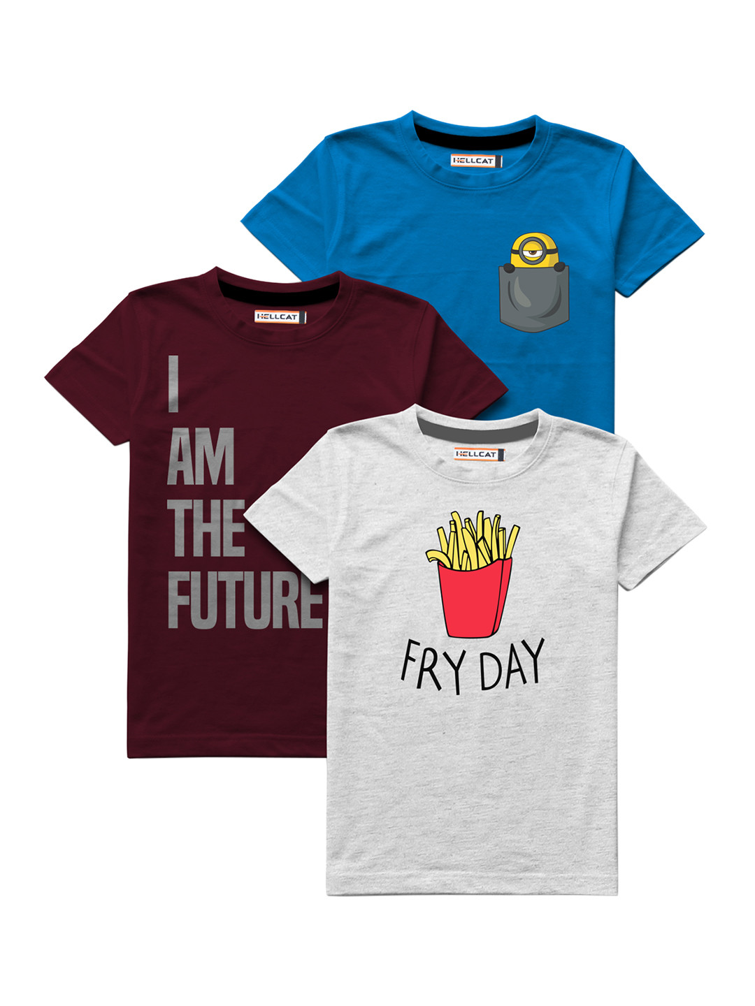 

HELLCAT Boys Pack Of 3 Printed T-shirt, Blue