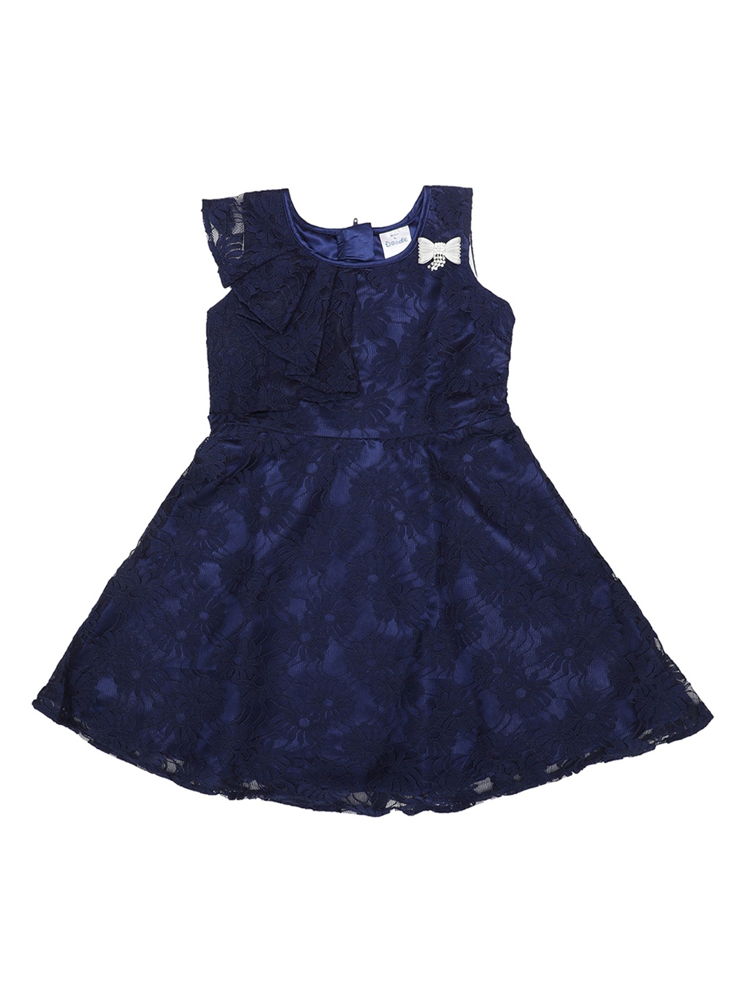

Doodle Girls Navy Blue Self Design A-Line Dress