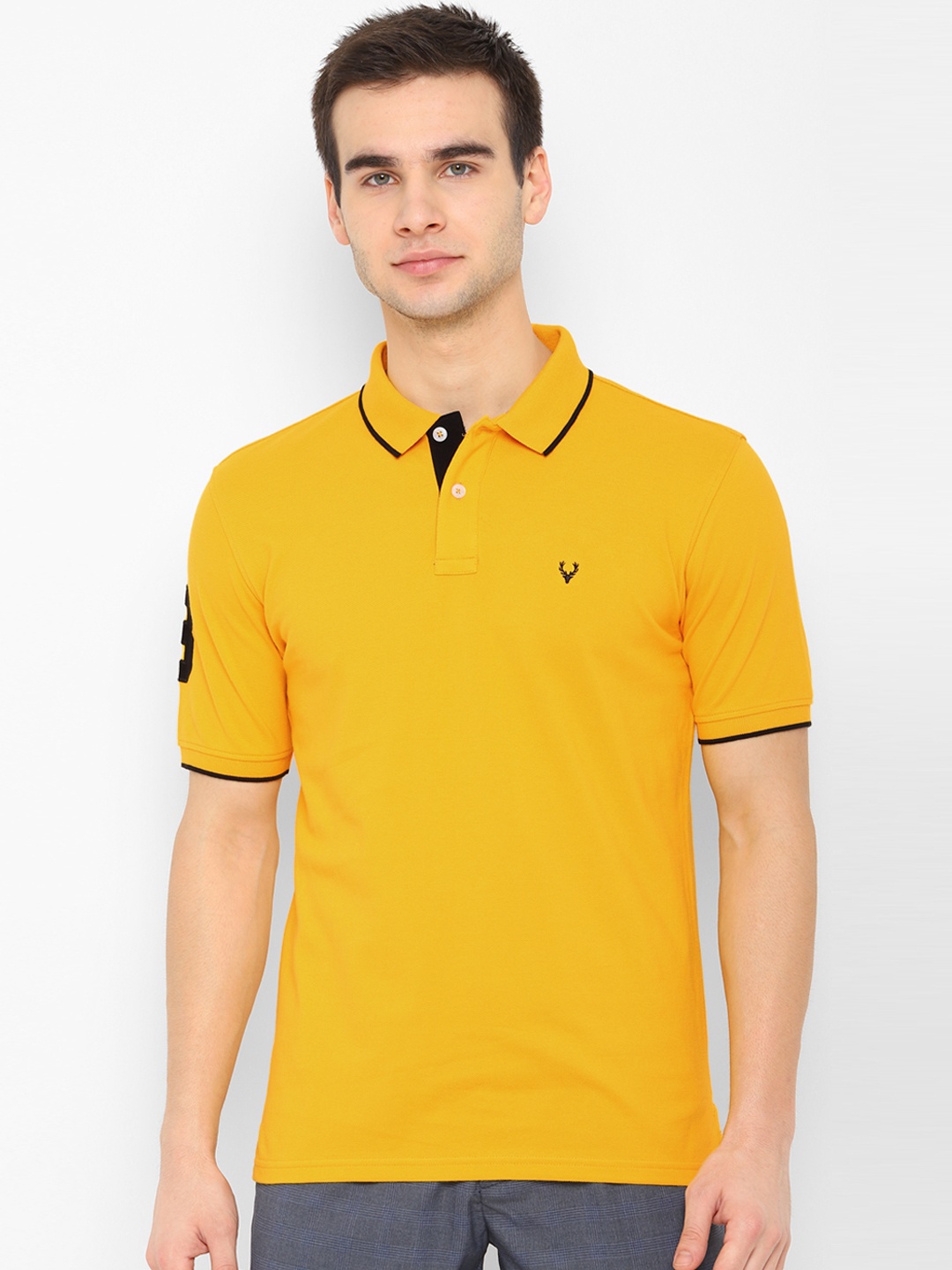 

Allen Solly Men Yellow Solid Polo Collar Pure Cotton T-shirt