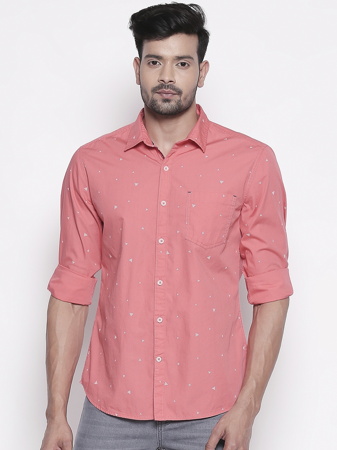 

Urban Ranger by pantaloons Men Coral Pink Printed Casual Shirt