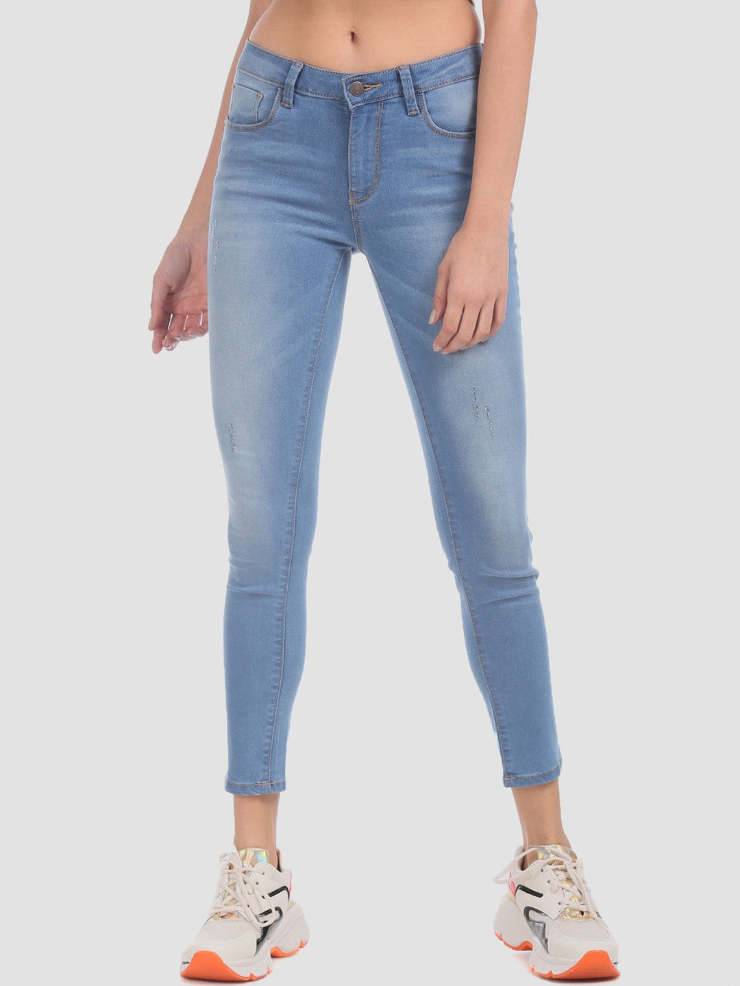 

Flying Machine Women Blue Super Skinny Fit Mid-Rise Low Distress Stretchable Jeans