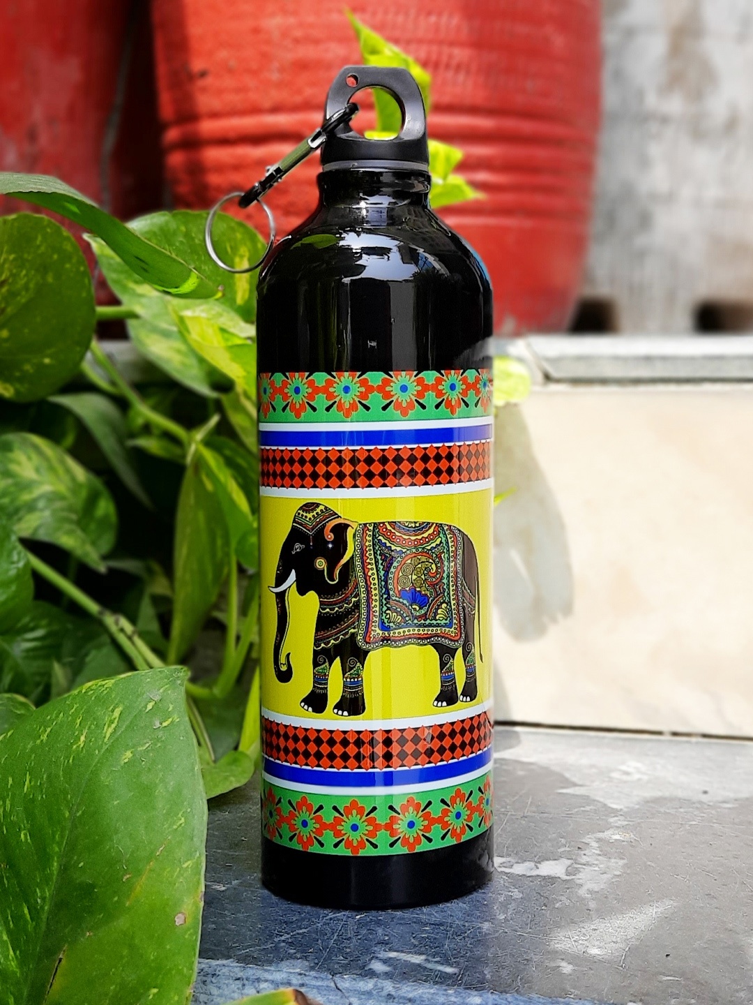 

KOLOROBIA Black & Yellow Printed Elephant Majesty Sipper Water Bottle