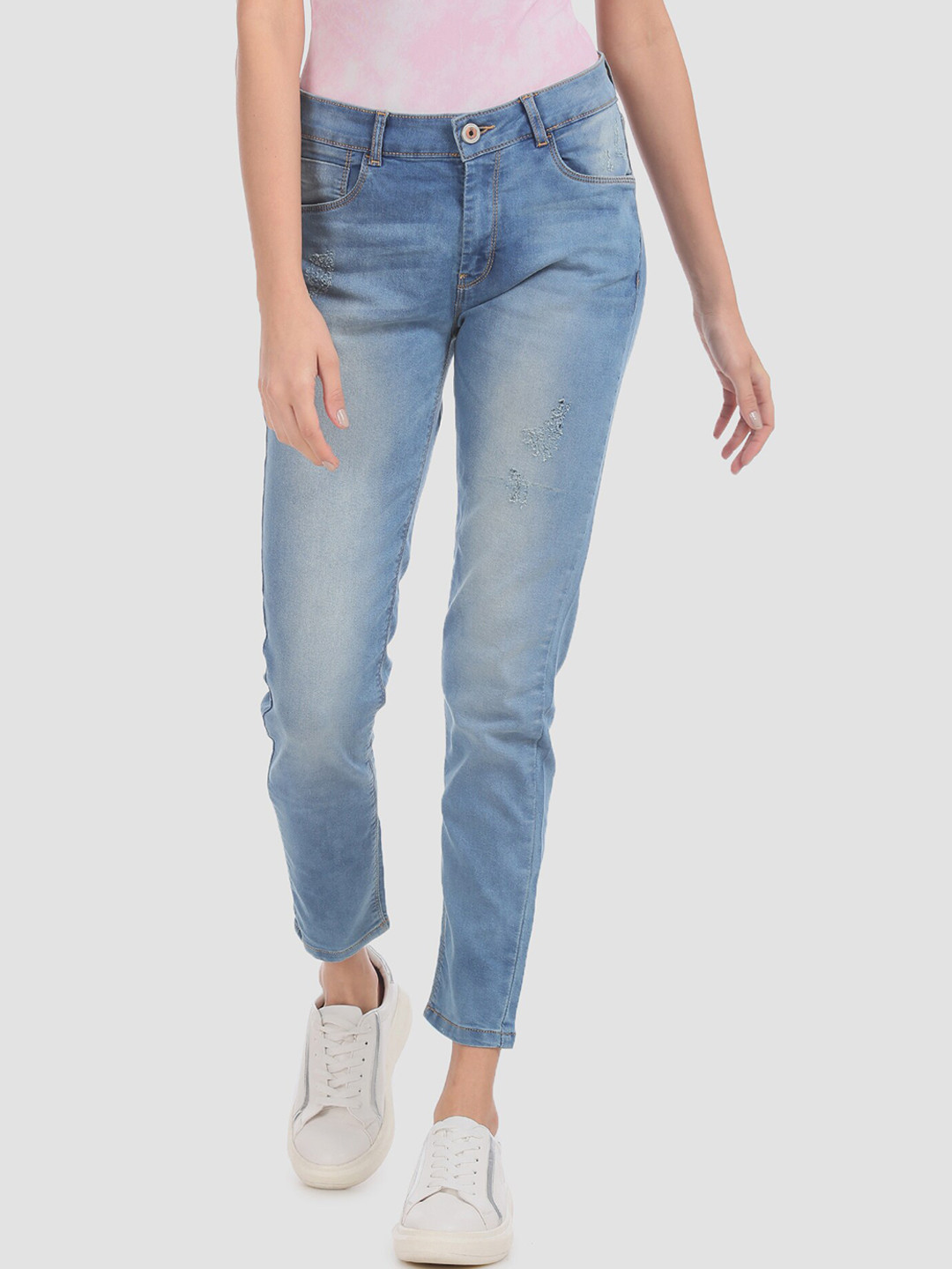 

Flying Machine Women Blue Slim Fit Mid-Rise Low Distress Stretchable Jeans