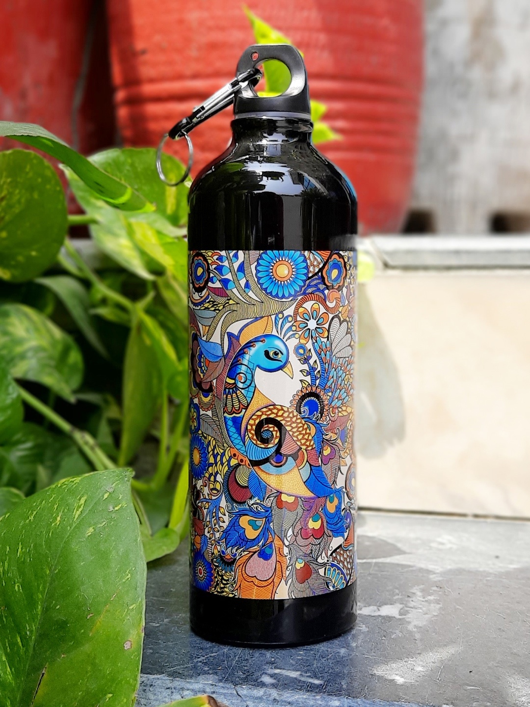 

KOLOROBIA Black & Blue Peacock Admiration Printed Sipper Water Bottle 750 ml