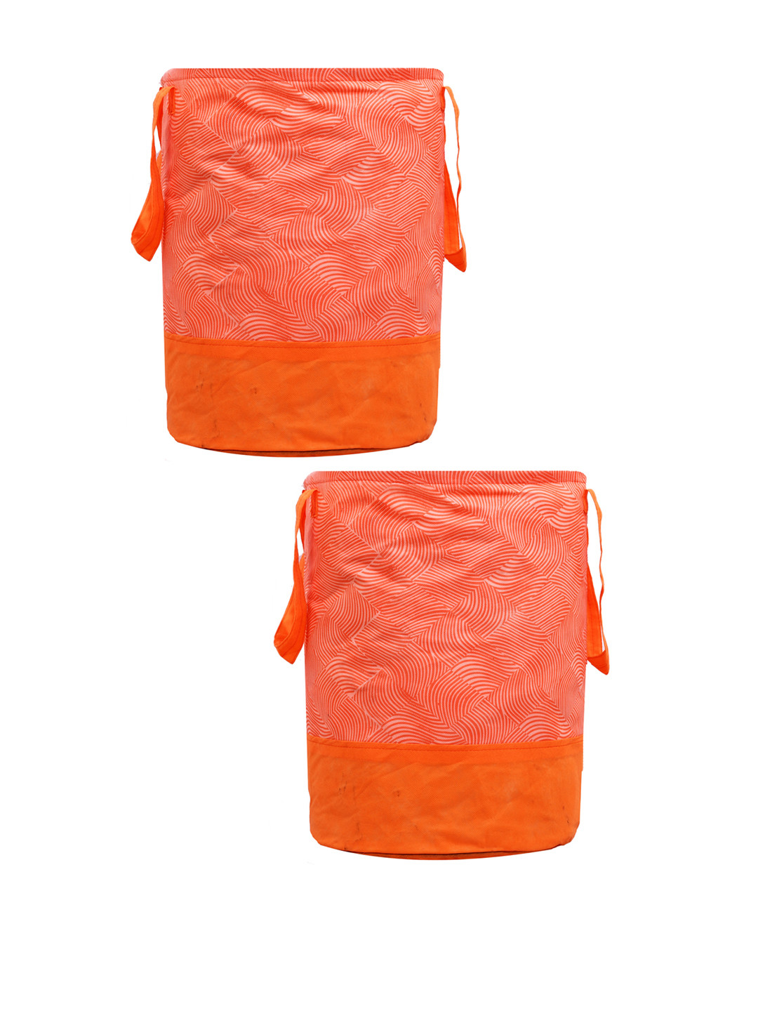 

Kuber Industries Set Of 2 Orange Leheriya Printed Waterproof Canvas Laundry Bags 45 L