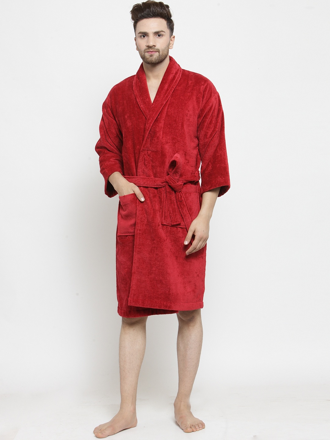 

MYTRIDENT Men Red Solid Comfort Medium Bath Robe