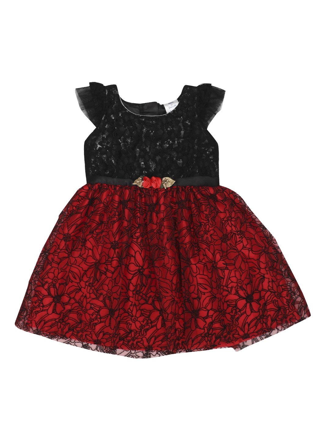 

Doodle Girls Red Self Design Fit and Flare Dress