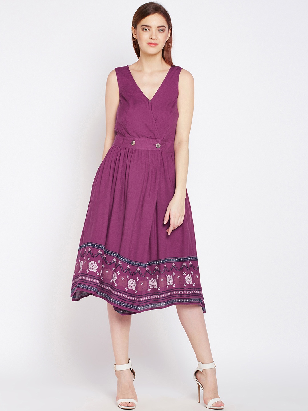 

Oxolloxo Women Purple Printed A-Line Dress