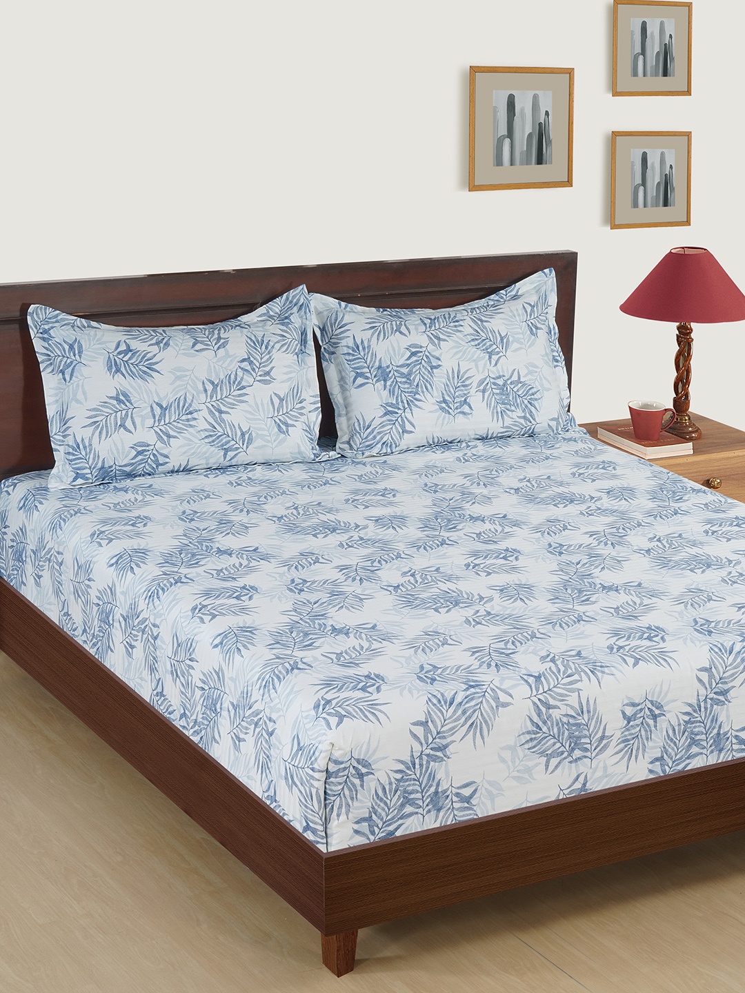 

SWAYAM Blue Printed 250 TC Cotton 1 King Bedsheet with 2 Pillow Covers