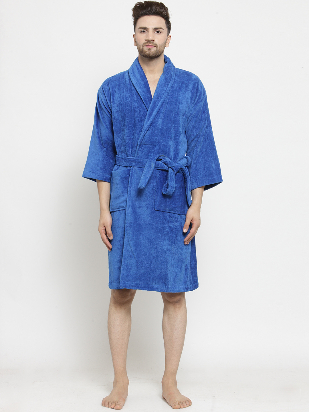 

MYTRIDENT Men Blue Solid Bath Robe