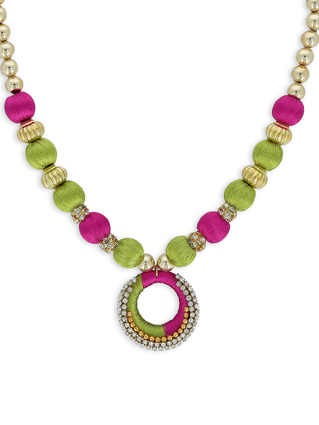 AKSHARA Girls Pink & Green Handcrafted Necklace
