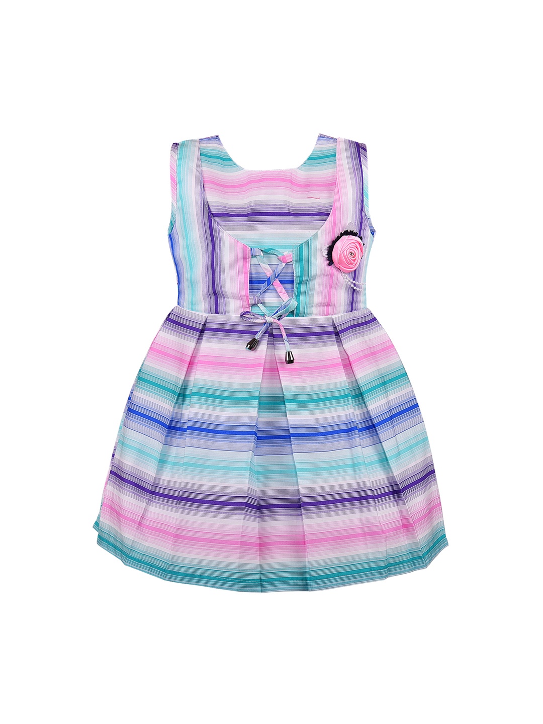 

Wish Karo Girls Multicoloured Striped Fit and Flare Dress, Multi