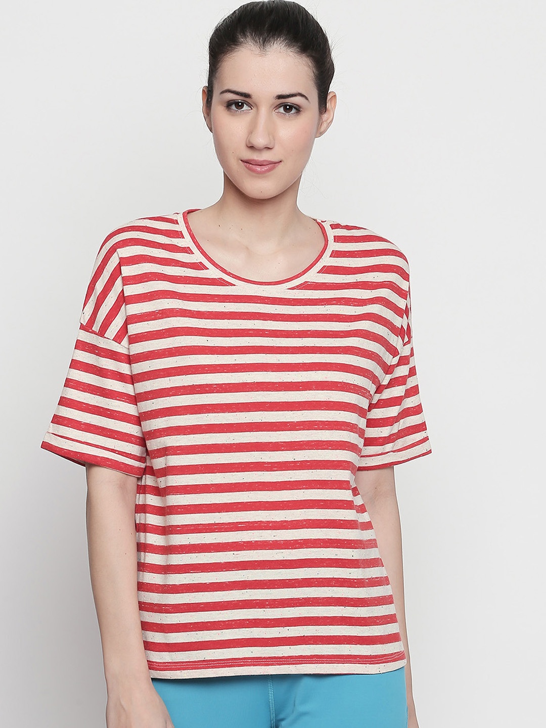 

Ajile by Pantaloons Women Red Striped Round Neck T-shirt