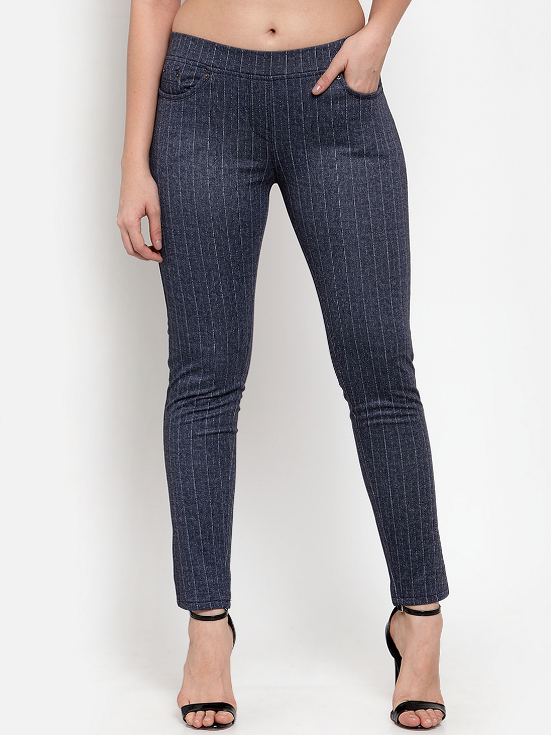 

Westwood Women Navy Blue Striped Skinny-Fit Jeggings