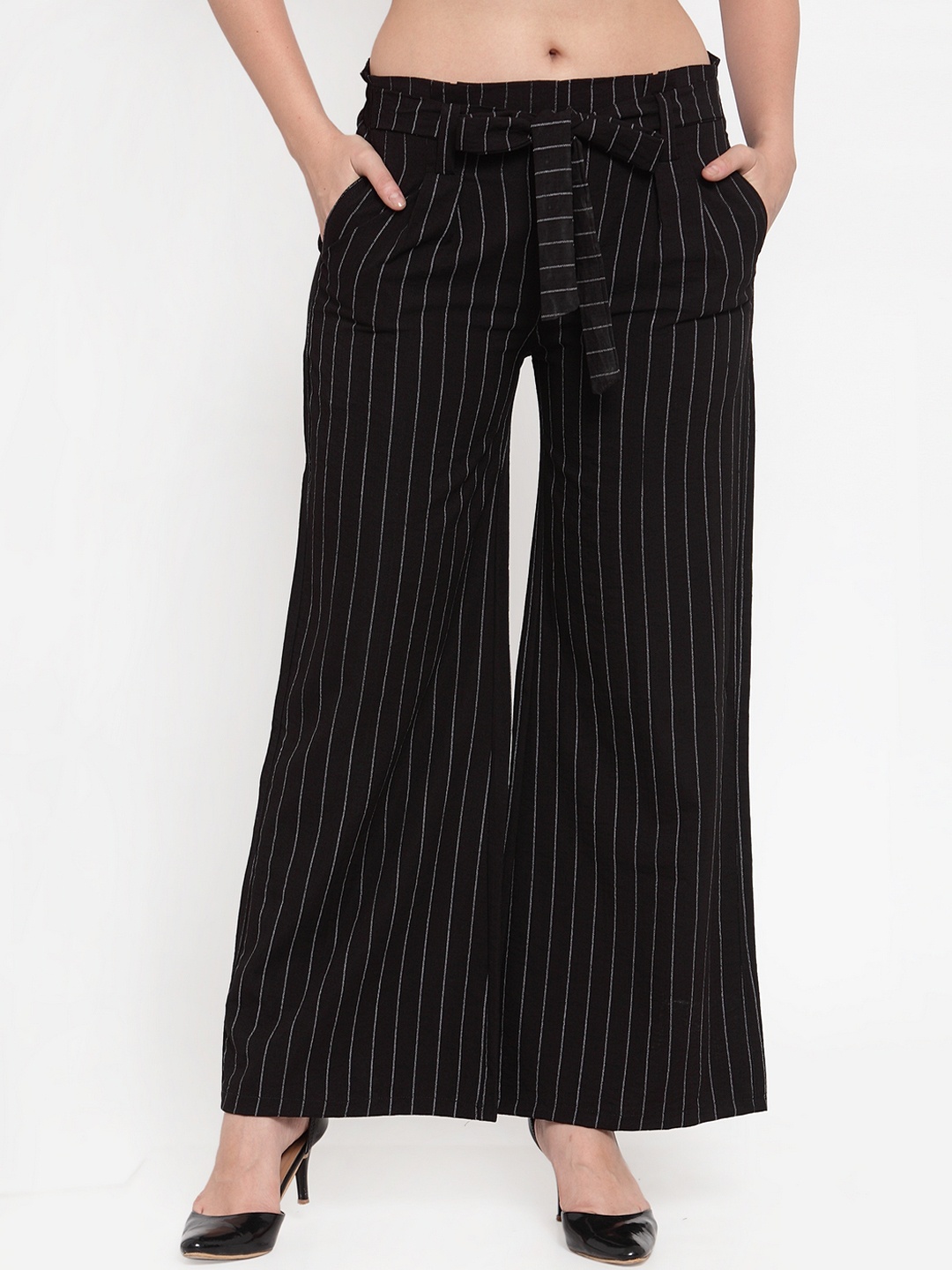 

Westwood Women Black Relaxed Loose Fit Striped Parallel Trousers