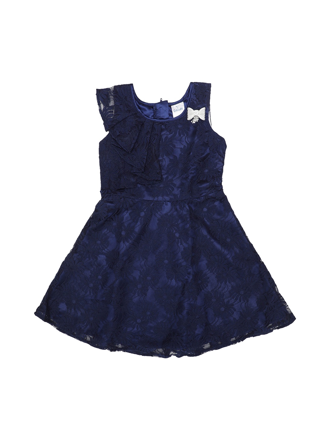 

Doodle Girls Navy Blue Self Design A-Line Dress