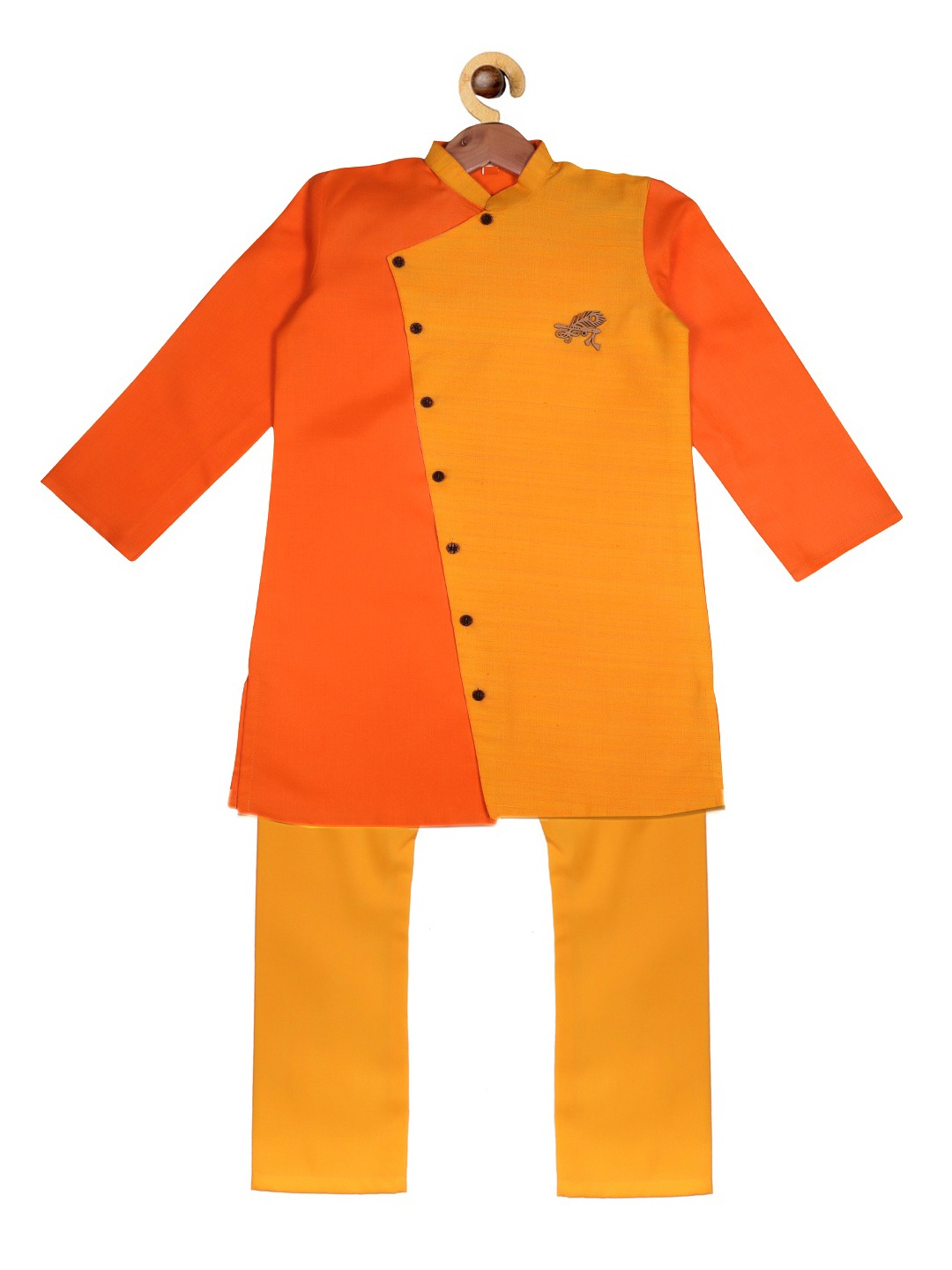 

SOULFULLY INDIAN Boys Orange & Yellow Colourblocked Kurta with Pyjamas