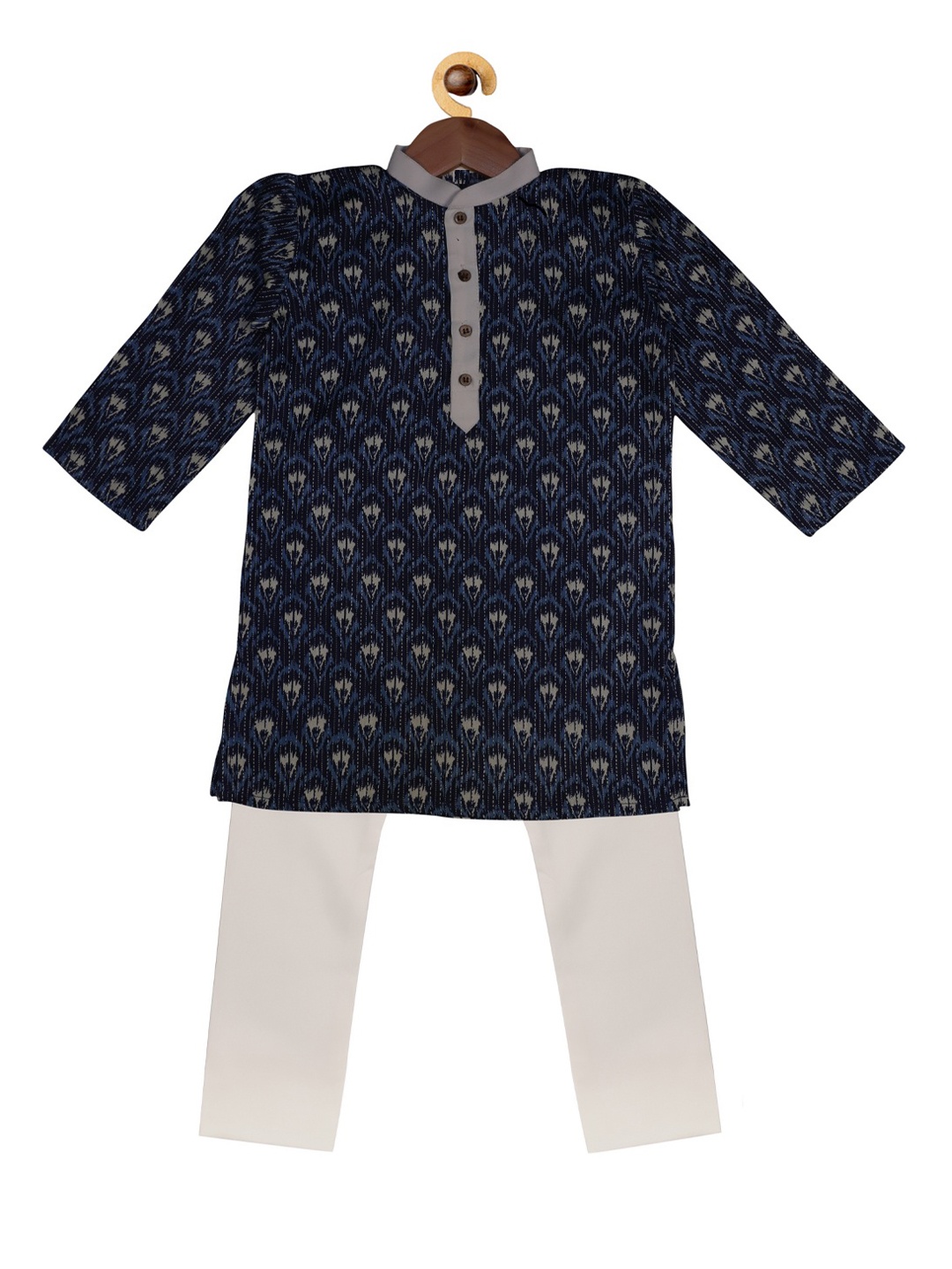 

SOULFULLY INDIAN Boys Blue & White Printed Kurta with Pyjamas